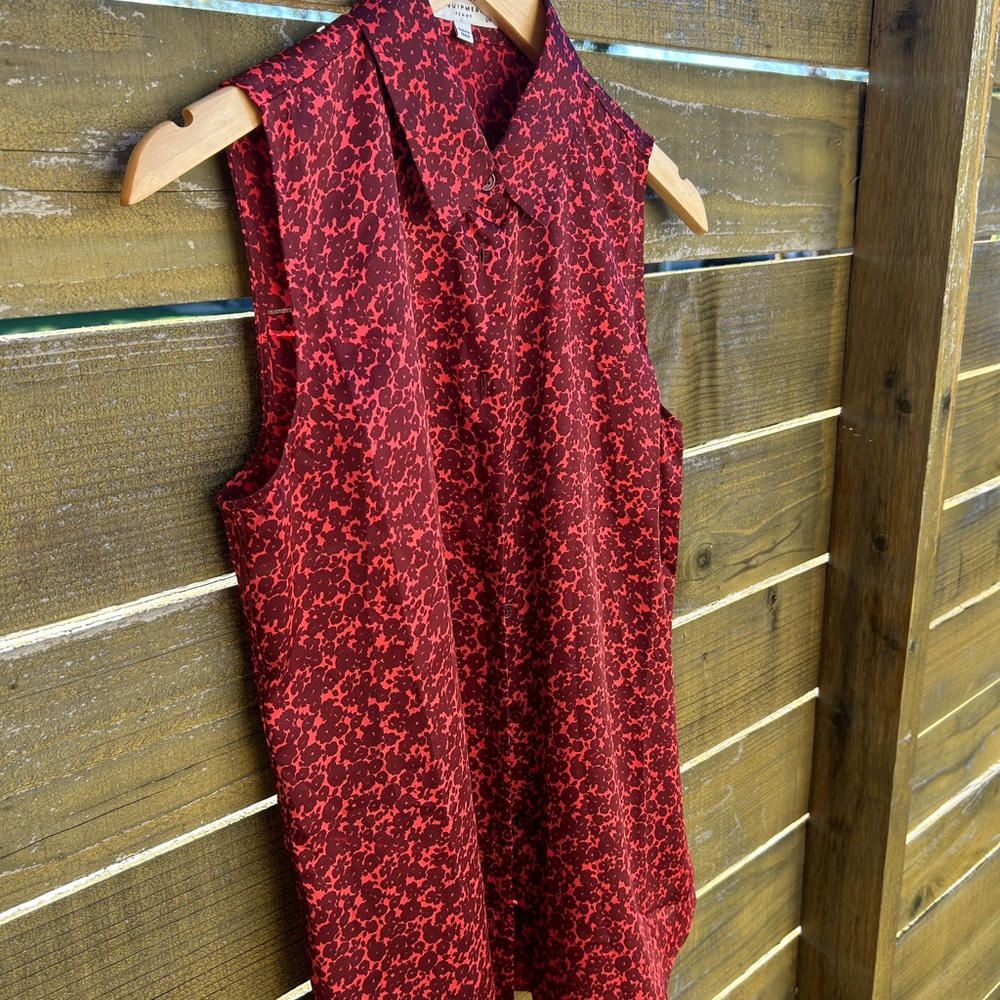 Equipment Red Sleeveless Notched Collar Blouse